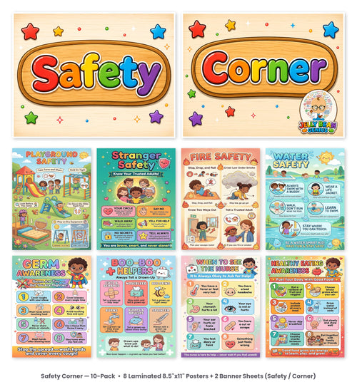 Classroom Safety Charts, 10 Pack, Laminated Dry-Erase Posters, 8.5 x 11