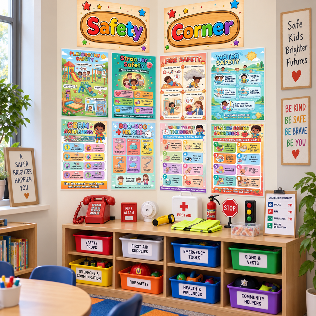 Classroom Safety Charts, 10 Pack, Laminated Dry-Erase Posters, 8.5 x 11