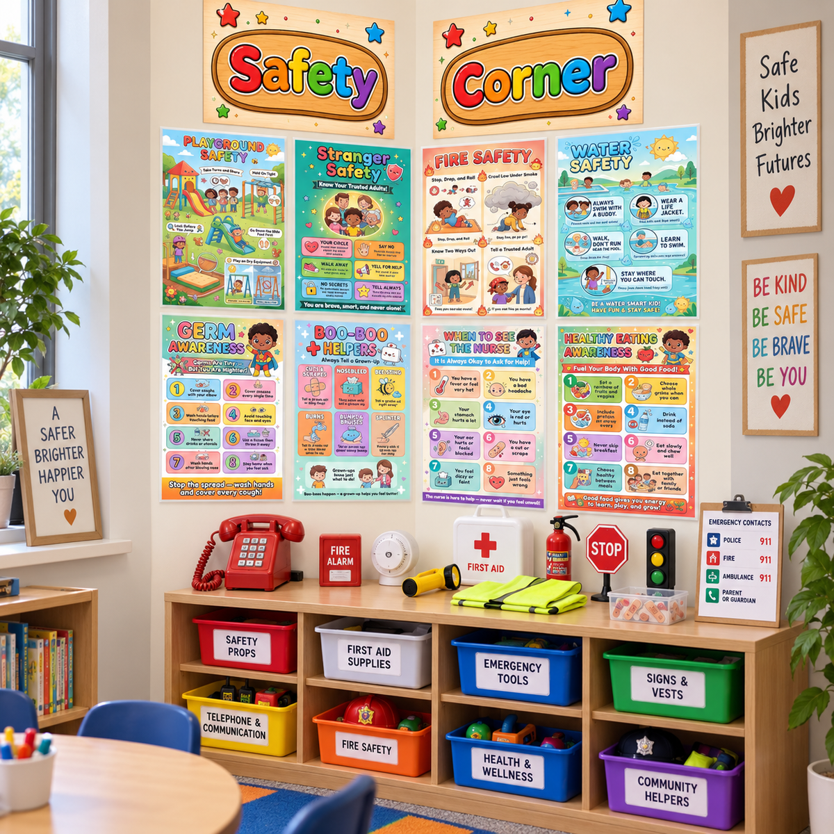 Classroom Safety Charts, 10 Pack, Laminated Dry-Erase Posters, 8.5 x 11