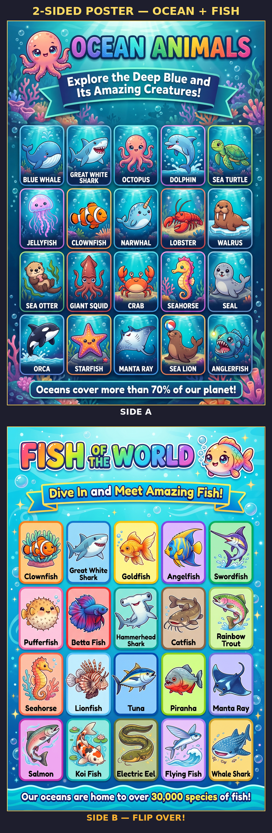 Five laminated animal posters for birds, dinosaurs, farm, ocean, and safari animals with QR audio lessons. — view 7