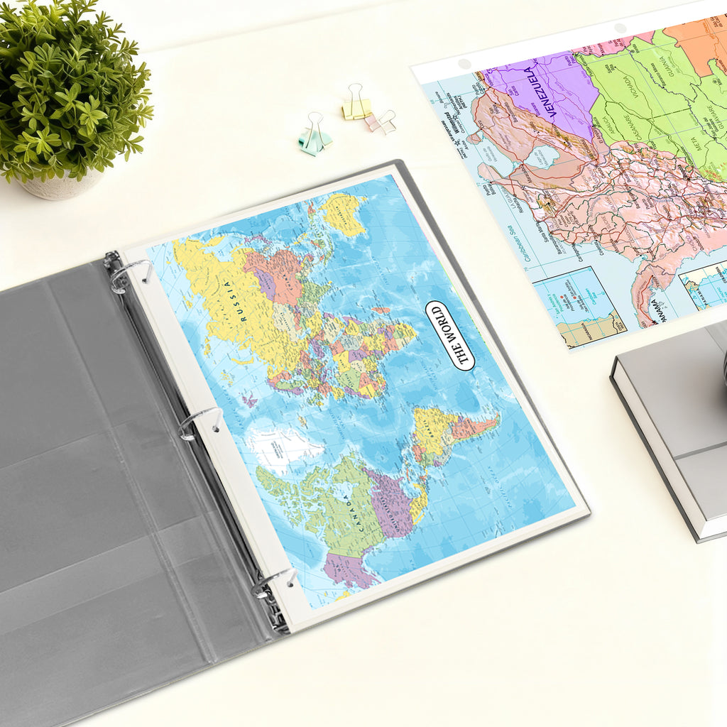 World Map & Colombia Map Reference Binder Insert (Double-Sided) | Geography Learning Chart for Kids