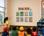 Laminated safety poster set for kids with QR codes for audio lessons on fire, water, playground, germs, first aid, nurse, and — view 2