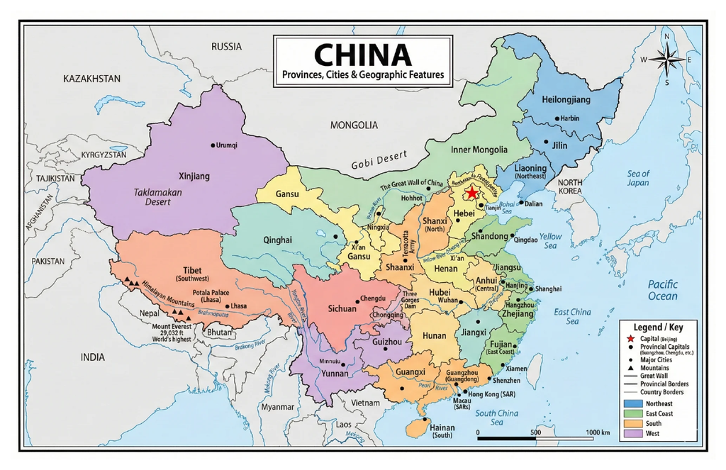 Four laminated Asia map posters for Asia, China, India, and Japan with QR codes for audio lessons. — view 4