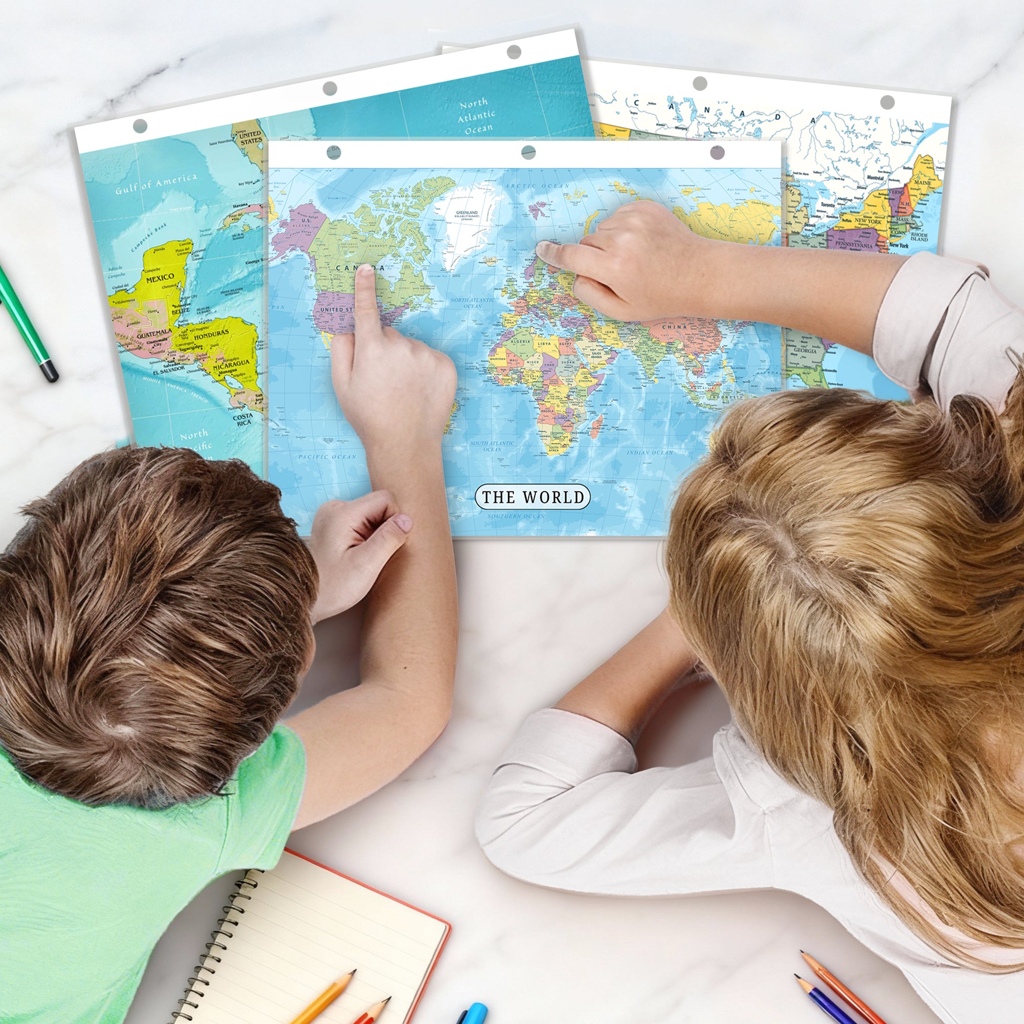 World Map & Africa Map Reference Binder Insert (Double-Sided) | Geography Learning Chart for Kids