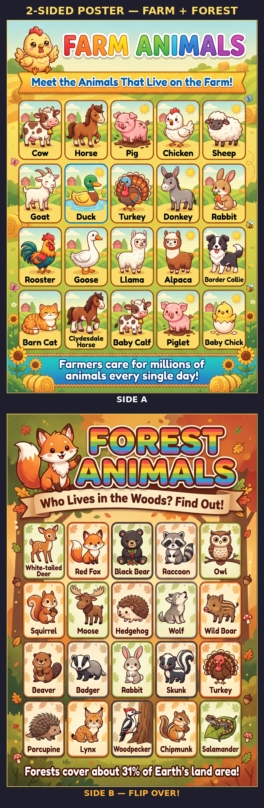 Five laminated animal posters for birds, dinosaurs, farm, ocean, and safari animals with QR audio lessons. — view 6