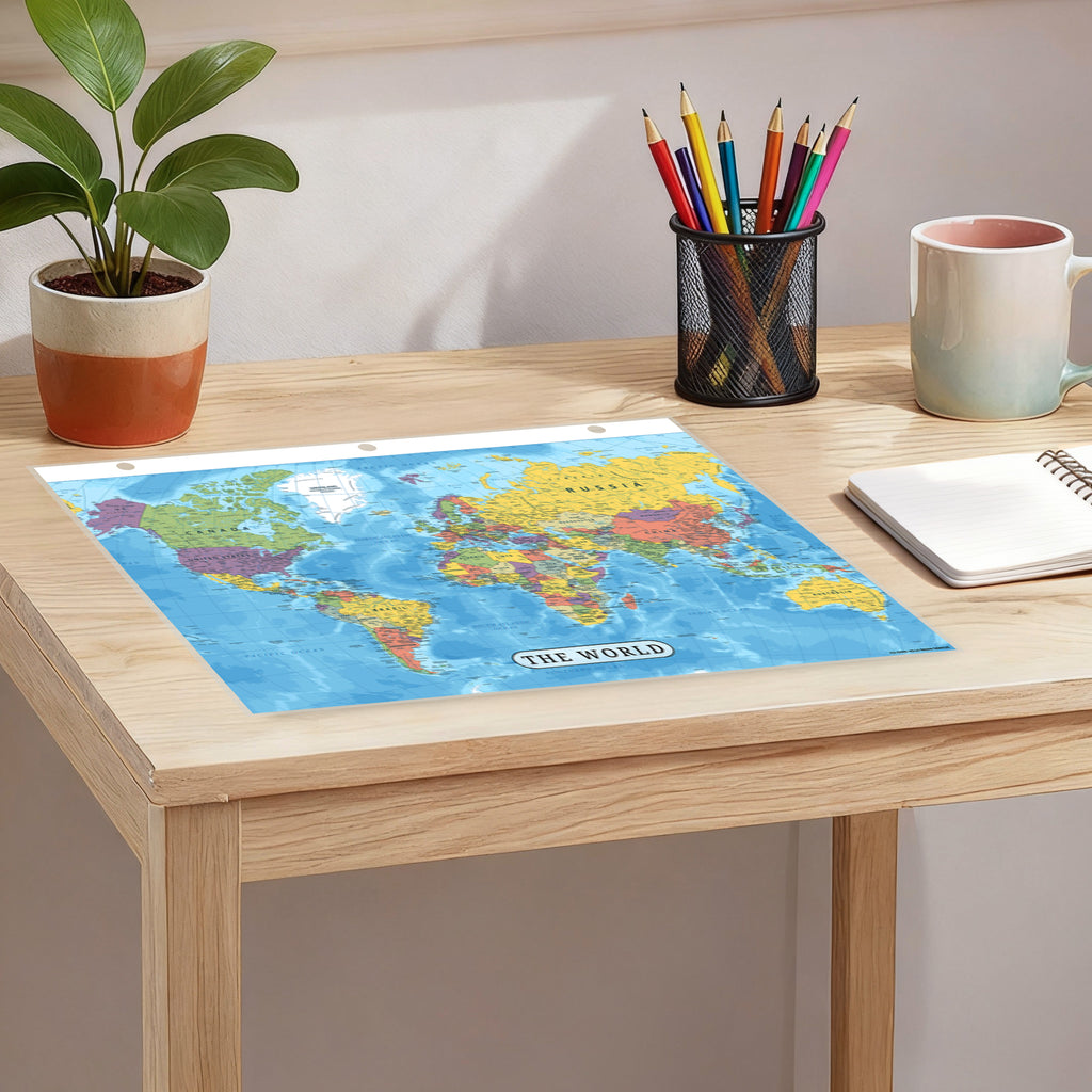 World Map & World Leaders Binder Insert | Geography Learning Chart for Kids