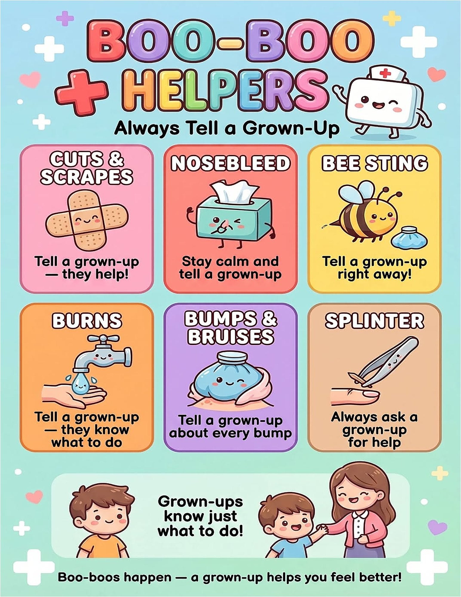 Laminated safety poster set for kids with QR codes for audio lessons on fire, water, playground, germs, first aid, nurse, and — view 9