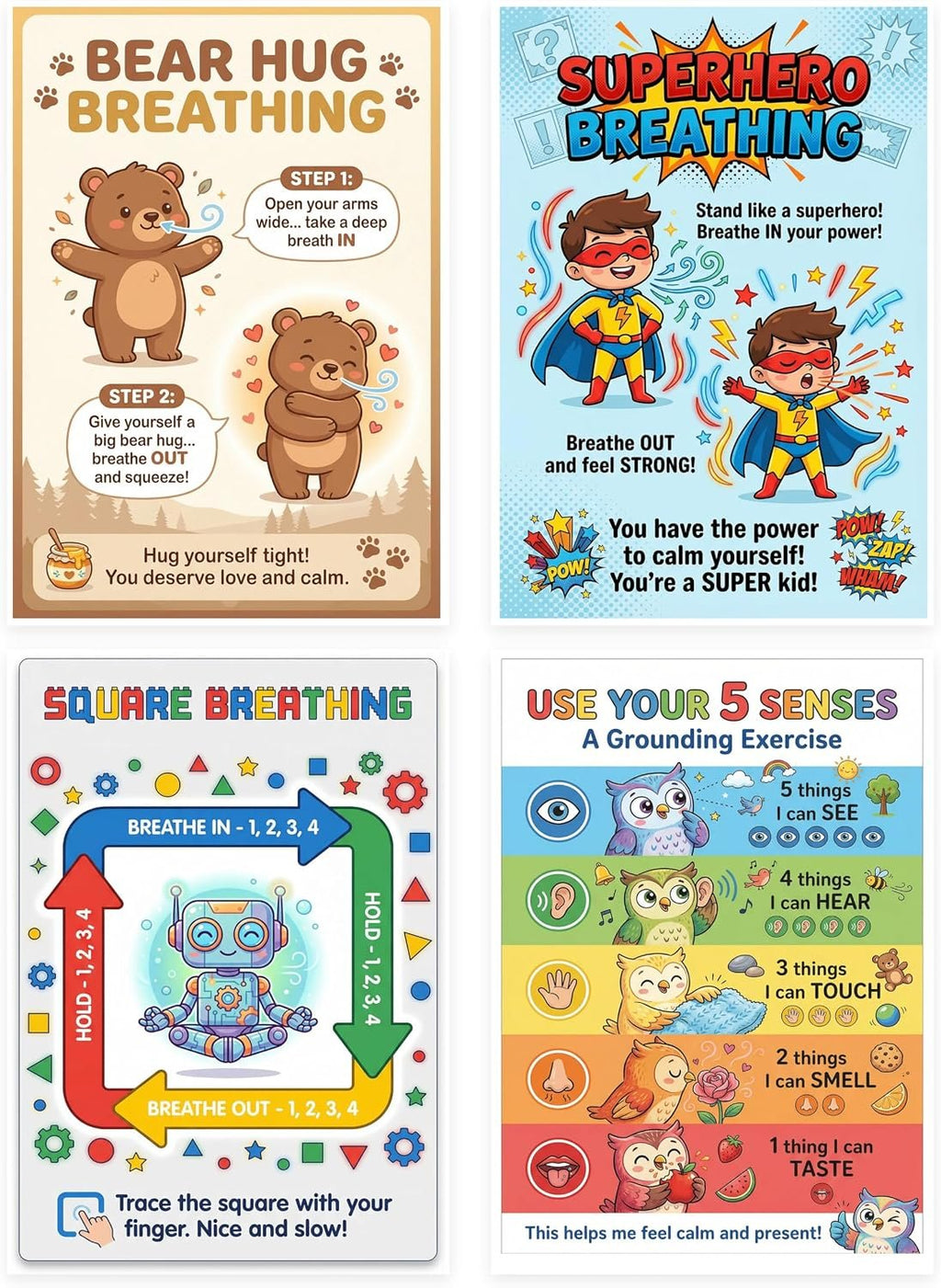 Six laminated Calming Corner posters for children with QR codes for narrated calm-down and feelings lessons — view 3