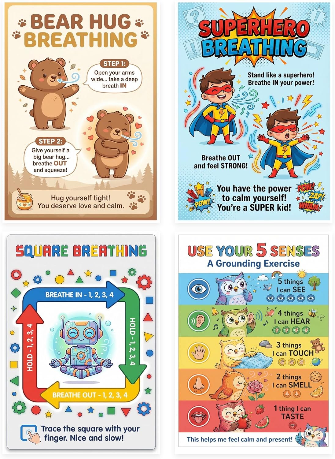 Six laminated Calming Corner posters for children with QR codes for narrated calm-down and feelings lessons — view 3