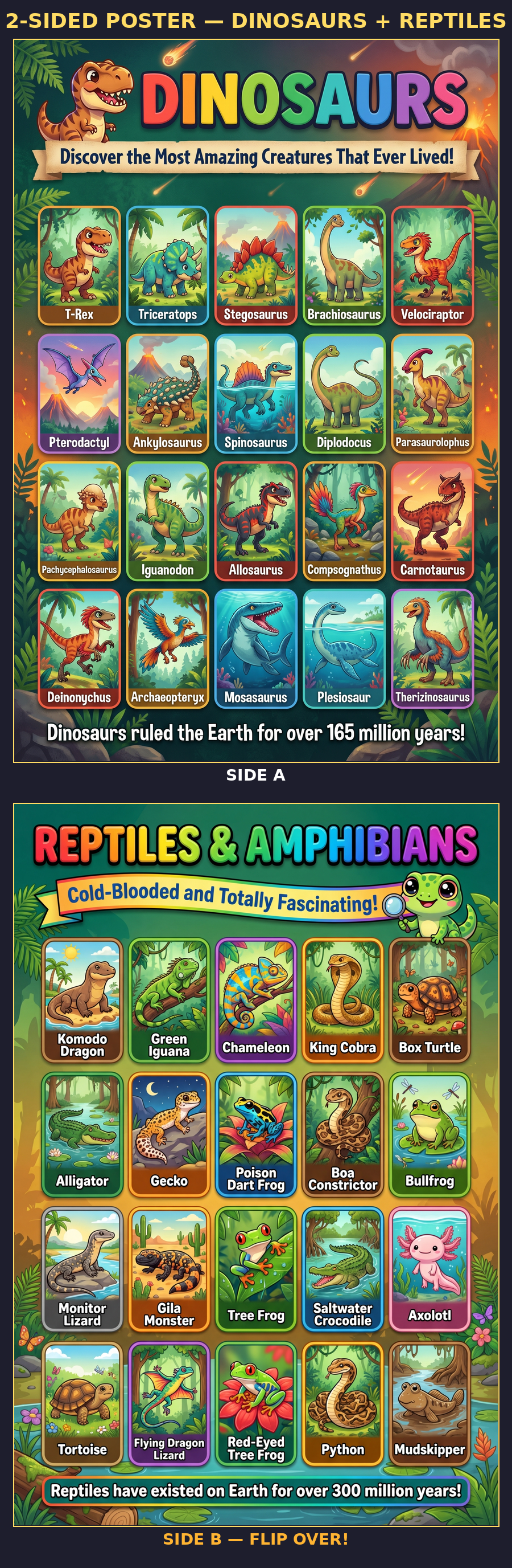 Five laminated animal posters for birds, dinosaurs, farm, ocean, and safari animals with QR audio lessons. — view 5