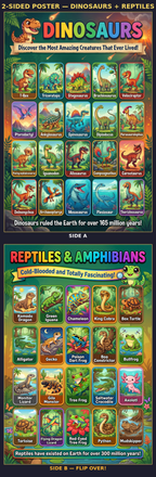Five laminated animal posters for birds, dinosaurs, farm, ocean, and safari animals with QR audio lessons. — view 5