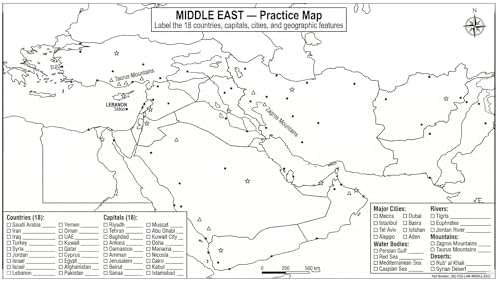 Laminated Middle East map poster showing countries, borders, and geography labels — view 2