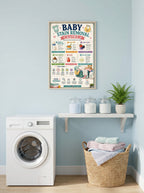 Four laminated baby care posters with QR codes for narrated audio lessons, covering feeding, safety, care tips, and stain — view 2
