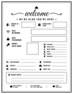 Set of laminated welcome info board posters with QR codes for narrated audio lessons.