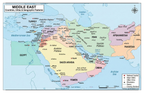 Laminated Middle East map poster showing countries, borders, and geography labels