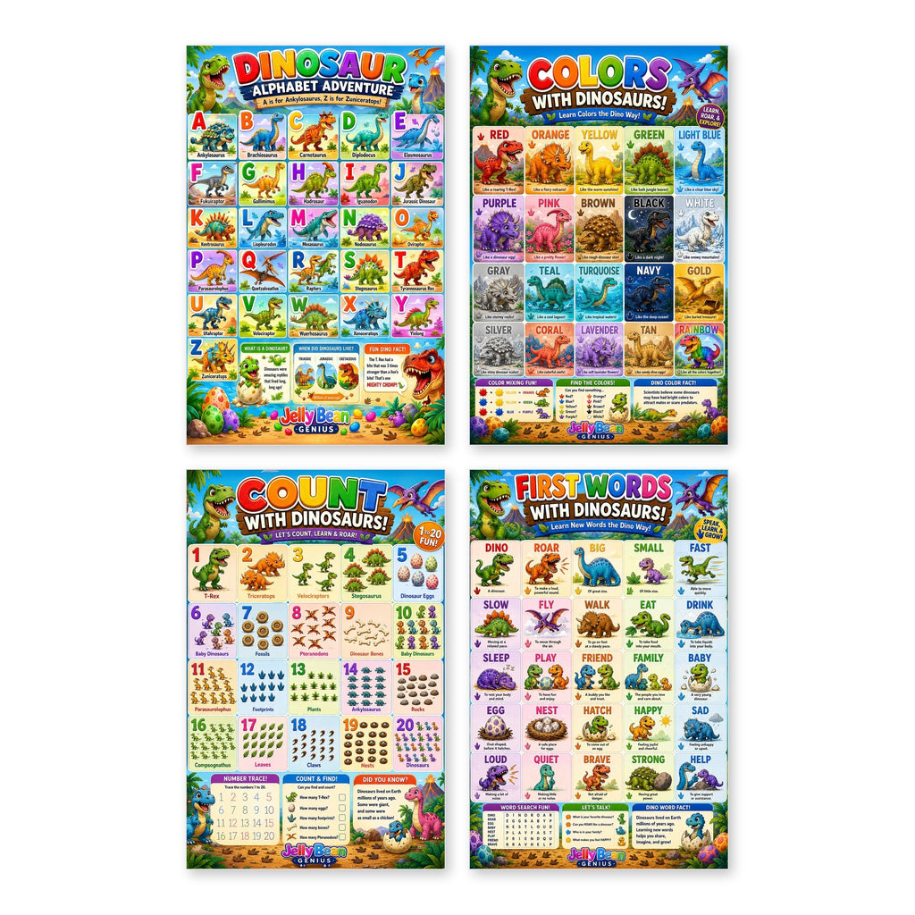 Laminated dinosaur learning poster with colorful activities, facts, and a QR code for audio lessons. — view 3