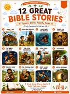 Five laminated faith posters with QR codes for narrated audio lessons: prayers, Bible heroes, Bible stories, values, and — view 6