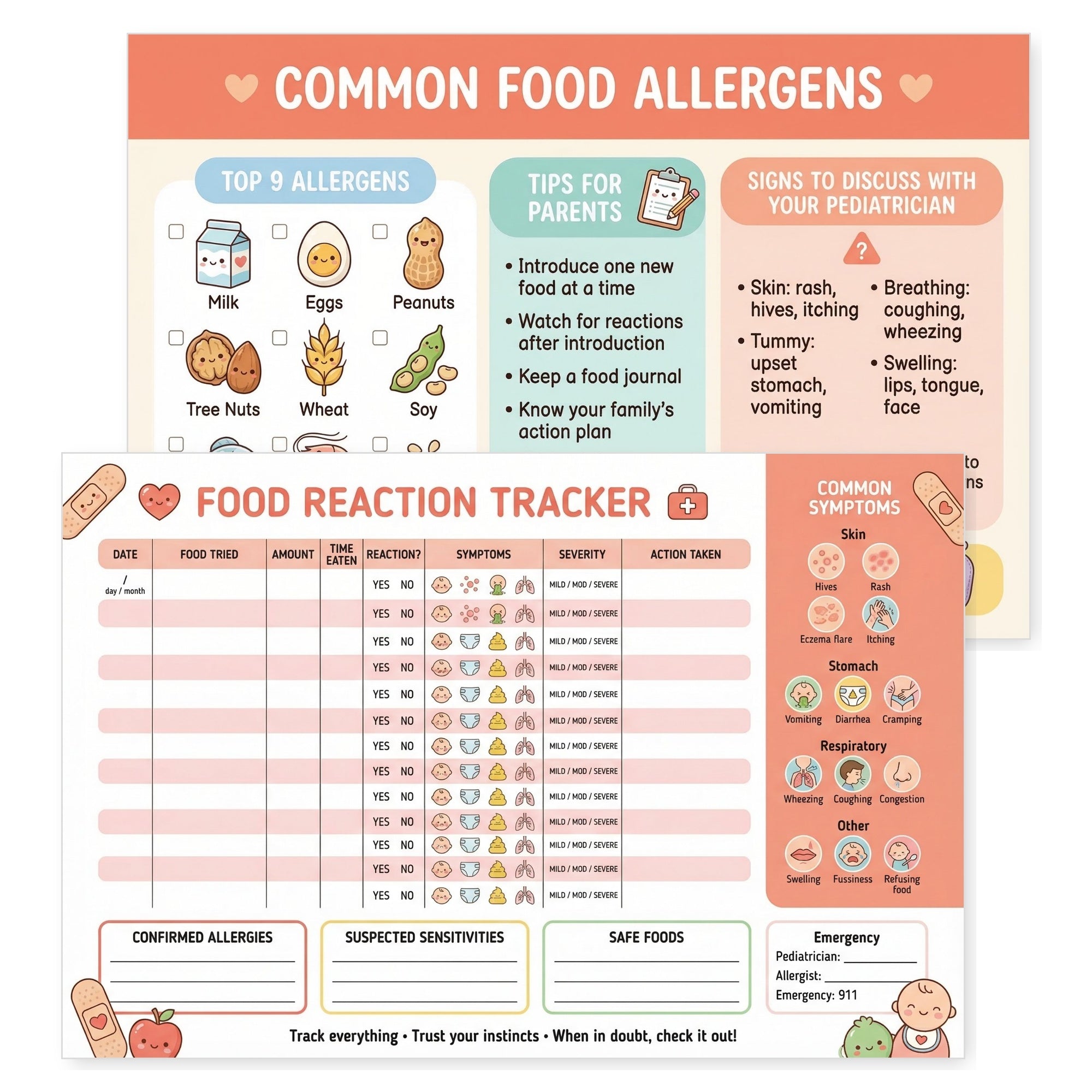Four laminated baby care posters with QR codes for narrated audio lessons, covering feeding, safety, care tips, and stain — view 4