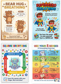 Set of 4 laminated calming corner posters for breathing and grounding with QR codes for audio lessons