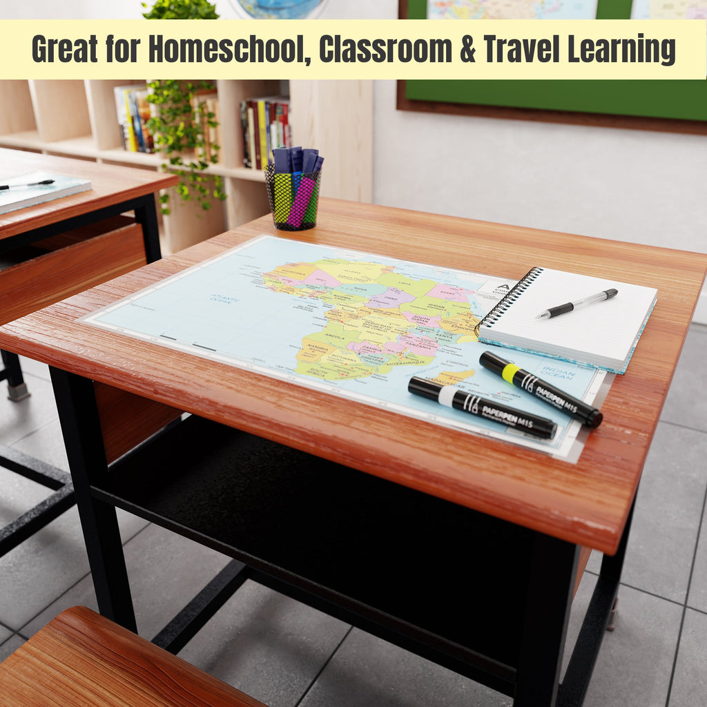 Africa Map | 11×17 Laminated Dry Erase Study Map (Double-Sided) | Geography Learning Chart for Kids
