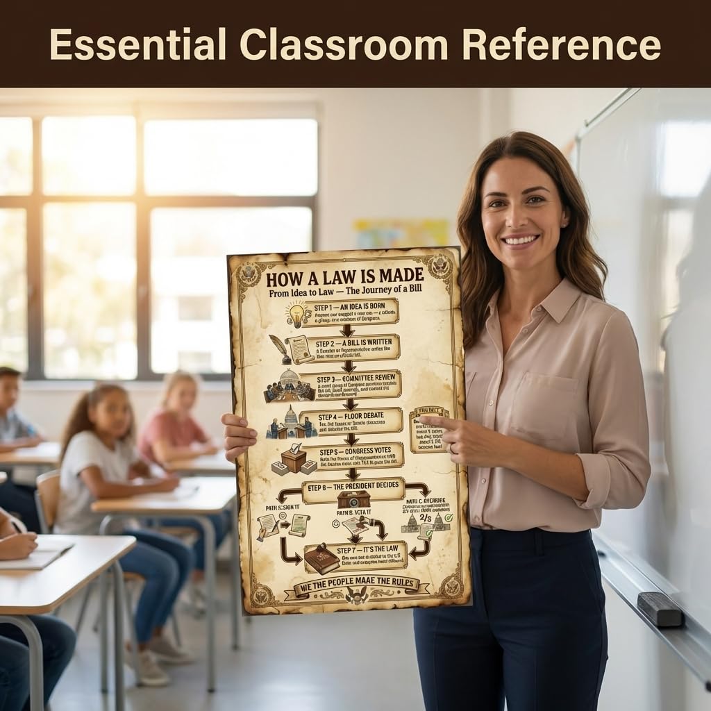 JELLY BEAN GENIUS How a Law Is Made Poster for Kids, 11x17 Laminated US Civics Flowchart, Bill to Law Process, Classroom &