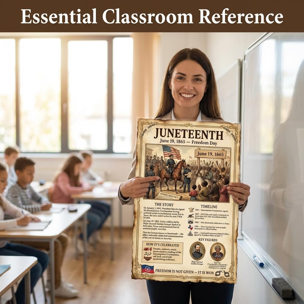 JELLY BEAN GENIUS Juneteenth Poster for Kids, 11x17 Laminated US History Timeline, June 19 1865 Freedom Day, Classroom &