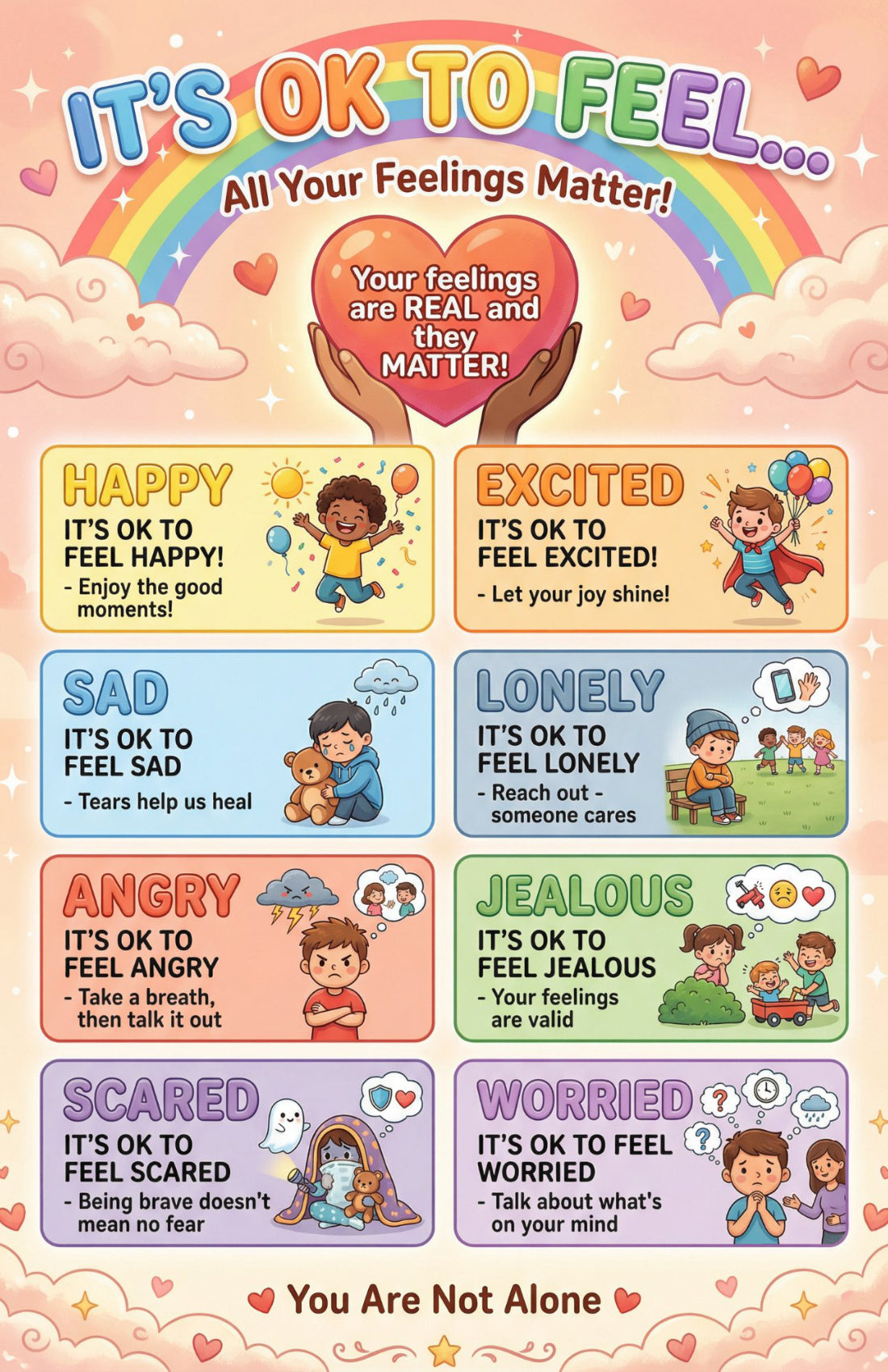 Seven laminated calming corner posters for kids with QR codes for narrated audio lessons. — view 8