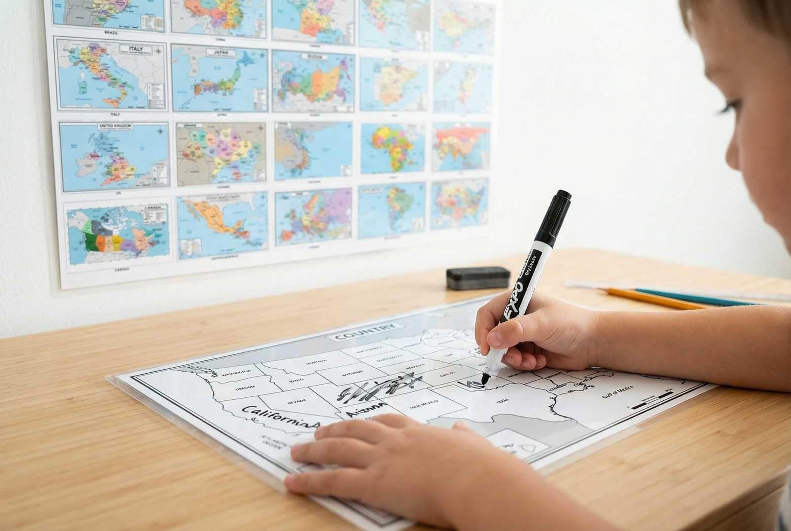 World Geography Map Set – 24-Pack Laminated 11x17 Dry Erase Study Maps | Double-Sided Color & Blank Outline Maps for