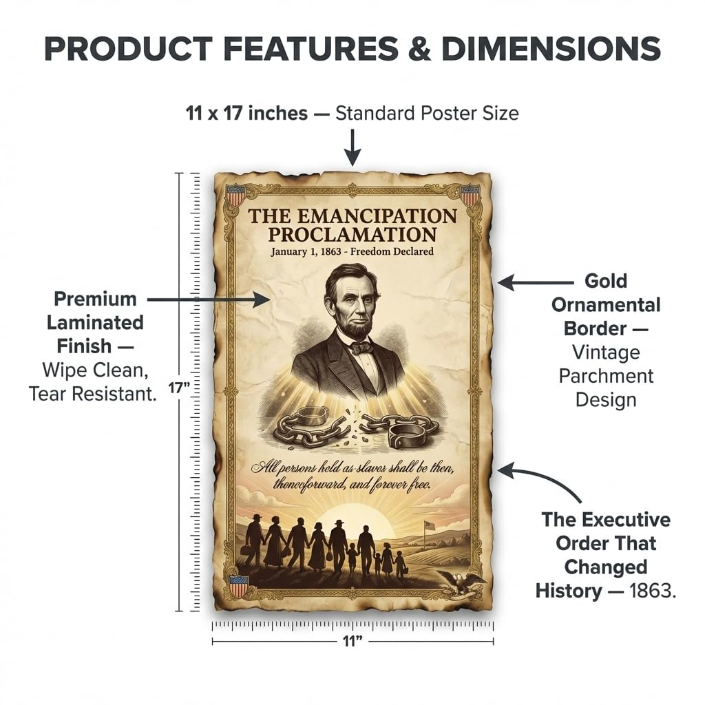 JELLY BEAN GENIUS Emancipation Proclamation Poster for Kids, 11x17 Laminated US History Poster, Abraham Lincoln Civil War