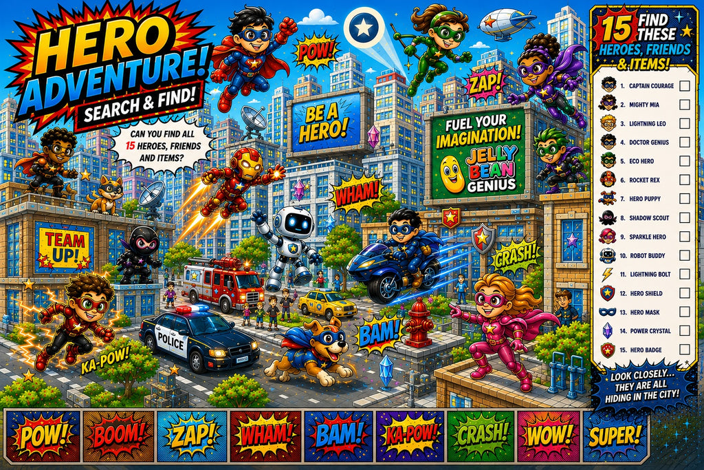 Four laminated superhero learning posters with QR codes for audio lessons, covering letters, numbers, powers, and — view 7