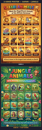 Five laminated animal posters for birds, dinosaurs, farm, ocean, and safari animals with QR audio lessons. — view 8