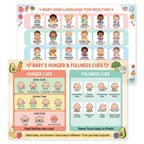 Four laminated baby care posters with QR codes for narrated audio lessons, covering feeding, safety, care tips, and stain — view 5