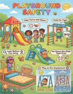 Laminated safety poster set for kids with QR codes for audio lessons on fire, water, playground, germs, first aid, nurse, and — view 6