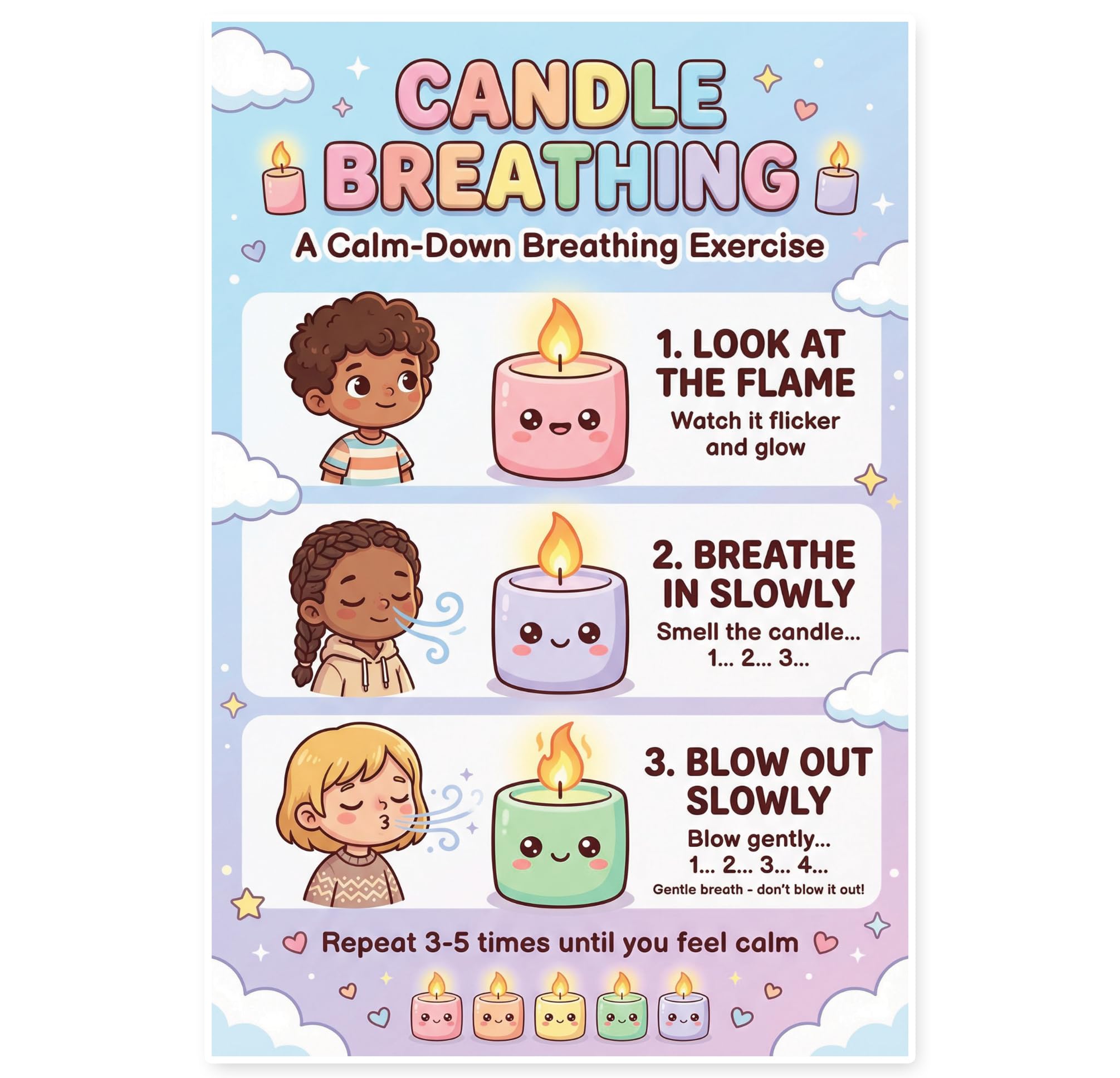 JELLY BEAN GENIUS Look at the Flame Breathing Poster for Kids – Deep Breathing & Emotional Awareness Visual for Classroom &