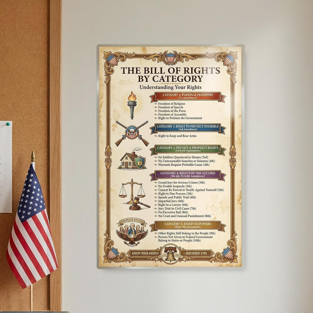 JELLY BEAN GENIUS Bill of Rights Binder Sheets (2 Pack) - Two-Sided 8.5x11 Laminated - All 10 Amendments - Constitutional