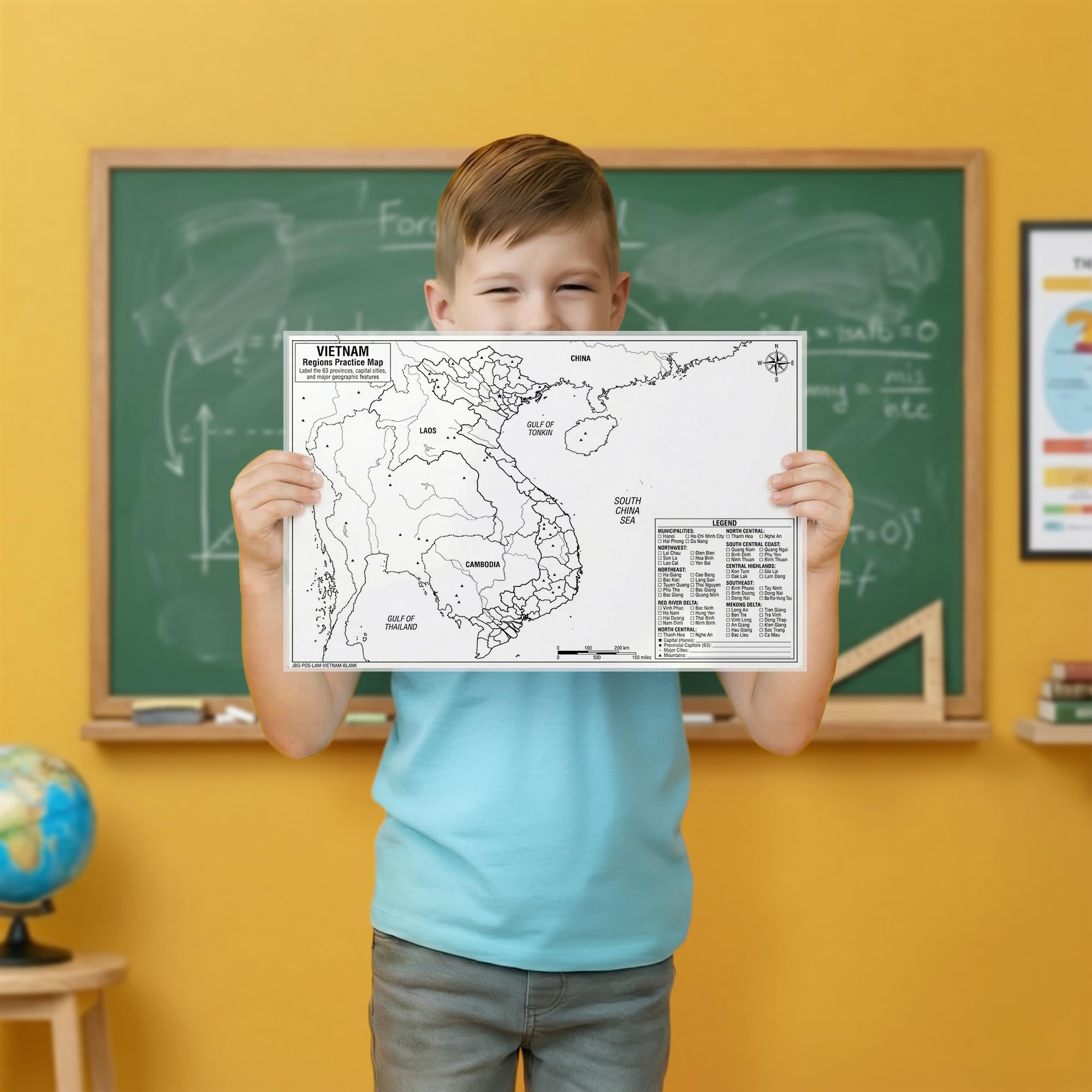 Vietnam Map Poster for Kids - Educational Geography Wall Art with 63 Provinces, Capitals & Major Cities - Laminated