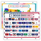 Updated United States Map with All 50 State Flags – Laminated, Double-Sided 3-Ring Binder Insert – Durable Gloss Reference