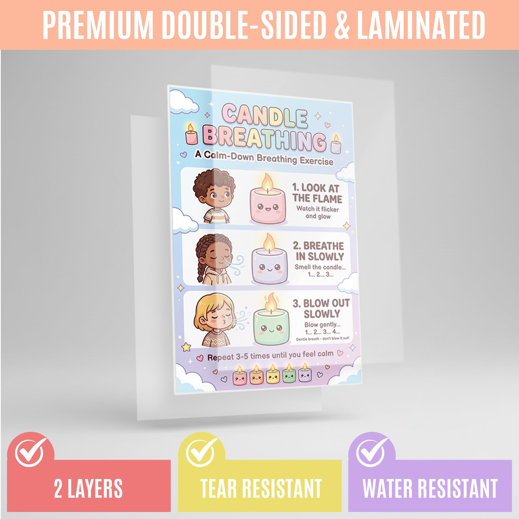 JELLY BEAN GENIUS Look at the Flame Breathing Poster for Kids – Deep Breathing & Emotional Awareness Visual for Classroom &
