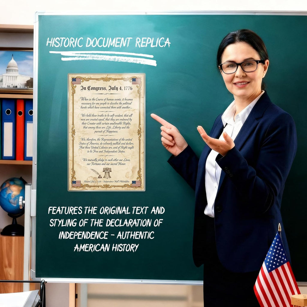 JELLY BEAN GENIUS Declaration of Independence Poster Set (4 Pack) - Signers, Summary, Signing Scene, Document - Laminated