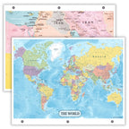 World Map & Middle East Map Reference Page – Laminated, Double-Sided 3-Ring Binder Insert – Durable Gloss Geography Chart for Study (2 Pack)