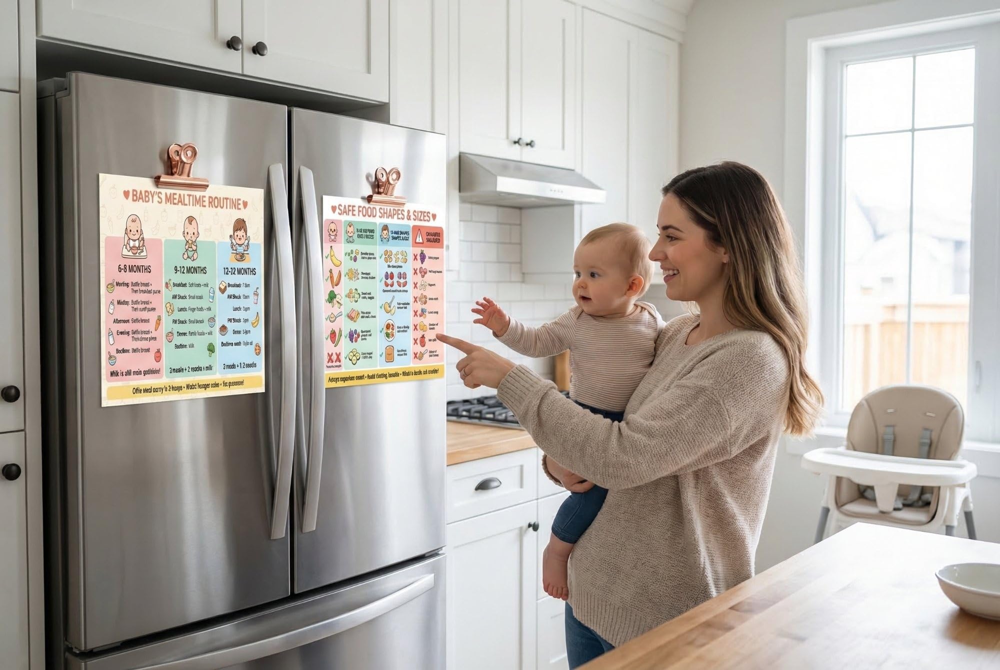 JELLY BEAN GENIUS Baby Mealtime Routine Poster – Safe Food Shapes & Sizes Guide | Laminated Infant Feeding Schedule Chart