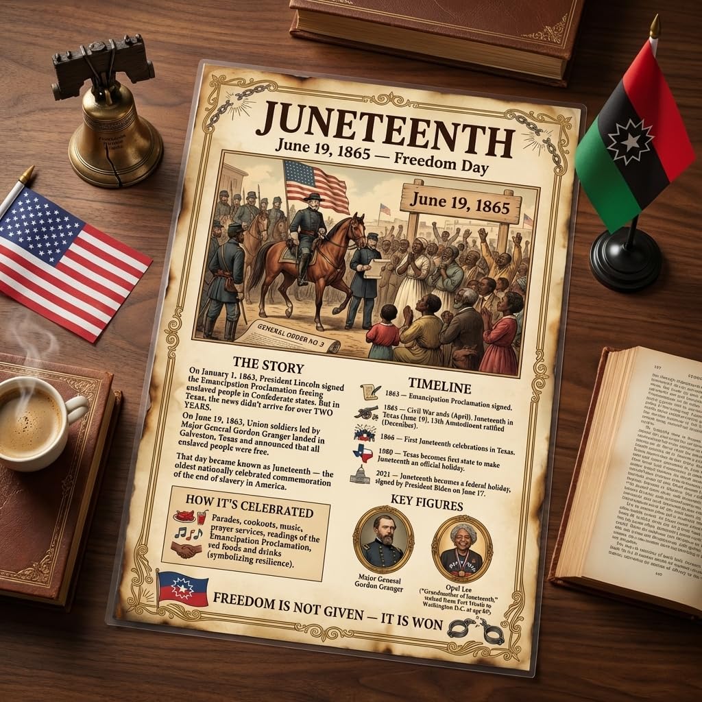 JELLY BEAN GENIUS Juneteenth Poster for Kids, 11x17 Laminated US History Timeline, June 19 1865 Freedom Day, Classroom &