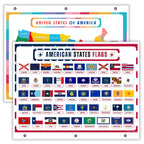 United States Map with All 50 State Flags – Laminated, Double-Sided 3-Ring Binder Insert – Durable Gloss Reference Page for