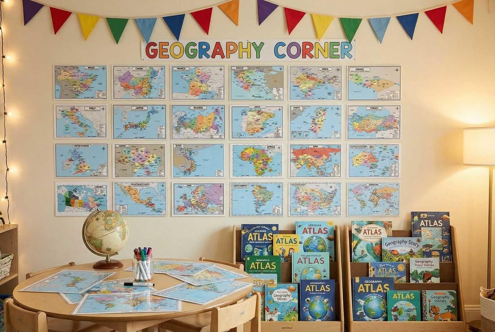 World Geography Map Set – 24-Pack Laminated 11x17 Dry Erase Study Maps | Double-Sided Color & Blank Outline Maps for