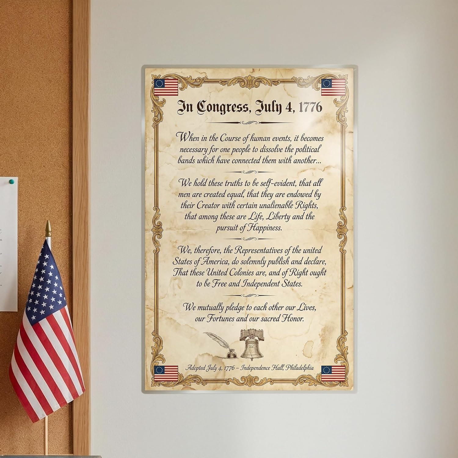 JELLY BEAN GENIUS Declaration of Independence Poster Set (4 Pack) - Signers, Summary, Signing Scene, Document - Laminated