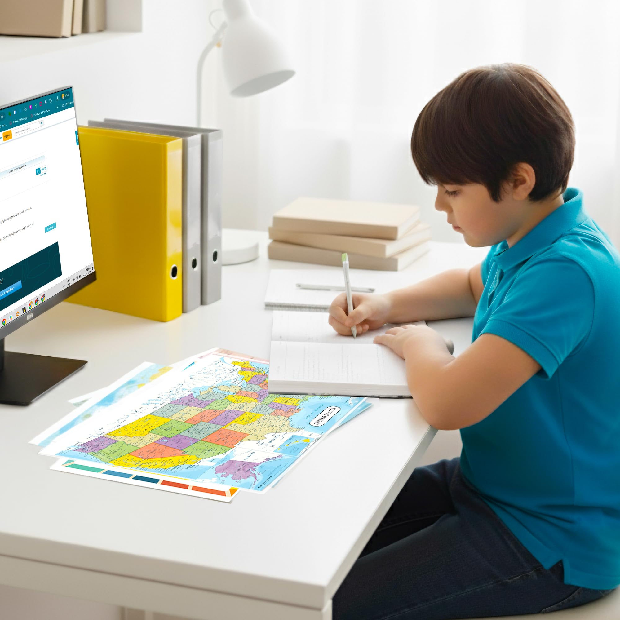 Detailed United States Map & States–Cities Reference Page – Laminated, Double-Sided 3-Ring Binder Insert – Durable Gloss