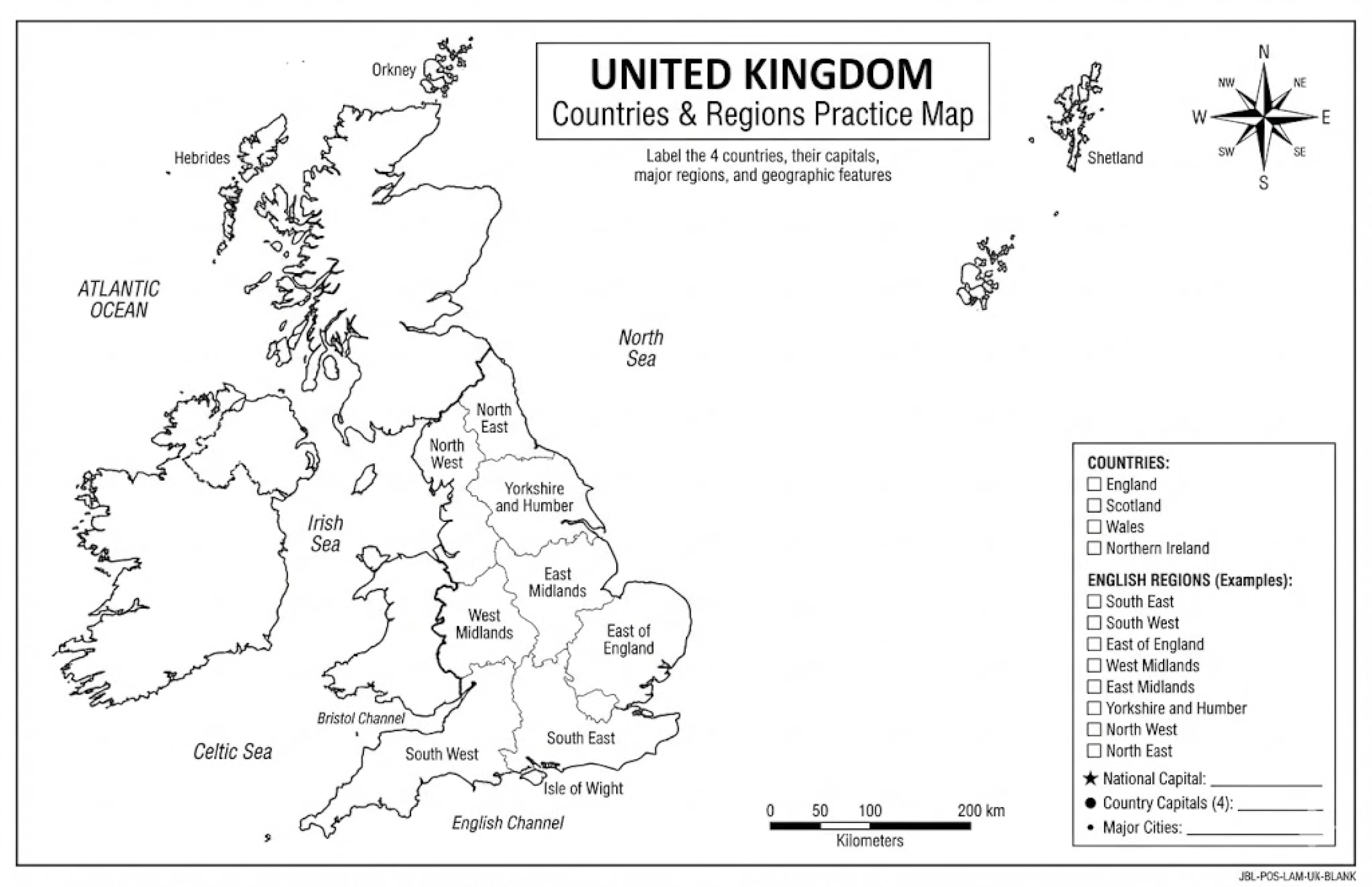 United Kingdom Poster 11x17 | Laminated Double-Sided Geography Chart with Color Map Front & Blank Outline Back | Reusable