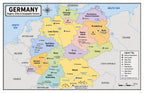Germany Map Poster, States & Capitals, Double-Sided Laminated, 11x17