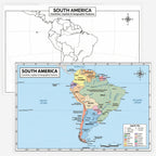South America Map 11x17 Laminated Dry Erase Geography Chart | Double-Sided with Color Front & Blank Outline Back | Reusable