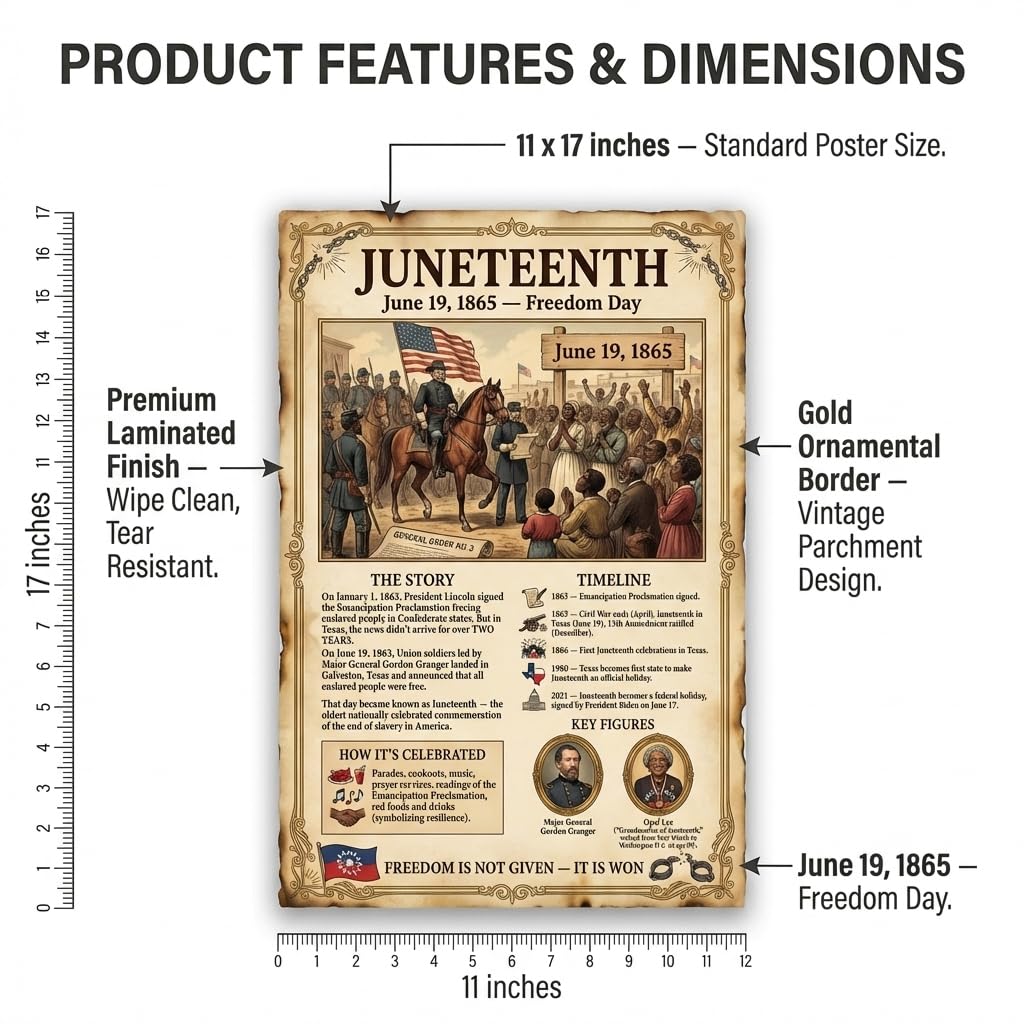 JELLY BEAN GENIUS Juneteenth Poster for Kids, 11x17 Laminated US History Timeline, June 19 1865 Freedom Day, Classroom &
